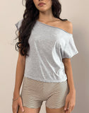 Image of Balia Asymmetric Short Sleeve Basic Top in Grey Marl