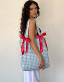 Image of Barbara Tote Bag in Blue Gingham with Red Bow