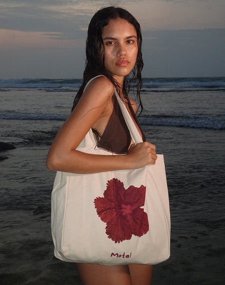 Oversized Basic Tee in White Hibiscus