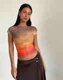 image of Bastille Top in Mesh Printed Orange Sunset