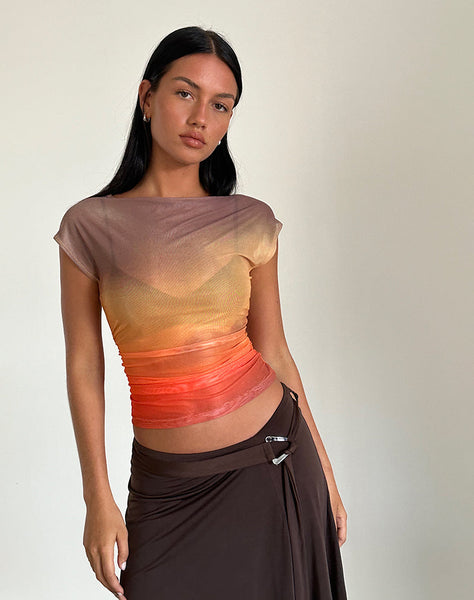 image of Bastille Top in Mesh Printed Orange Sunset