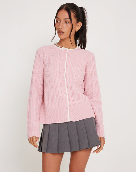 Imelda Fine Open Knit Long Sleeve Top in Pink