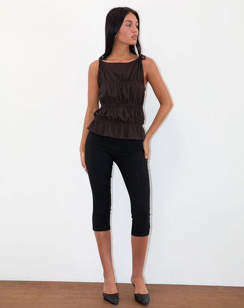 Image of Beck Ruched Tie Strap Top in Bitter Chocolate