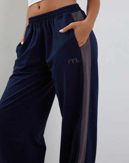 Benton Wide Leg Jogger in Blue with 'M' Embroidery