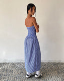 image of MOTEL X JACQUIE Beleame Bandeau Midaxi Dress in a Blue Striped Poplin