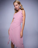 Image of Beleri Ruffle Asymmetric Dress in Pink Chiffon