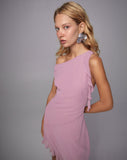 Image of Beleri Ruffle Asymmetric Dress in Pink Chiffon