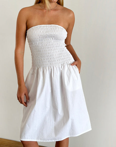 Yasmin Bandeau Mini Dress in Slinky White