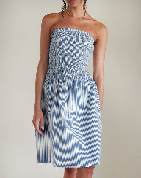 Image of Belesi Midi Dress in Blue Small Vertical Stripe