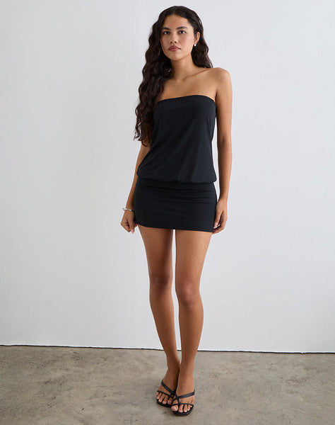Image of Belia Cinched Waist Mini Dress in Black