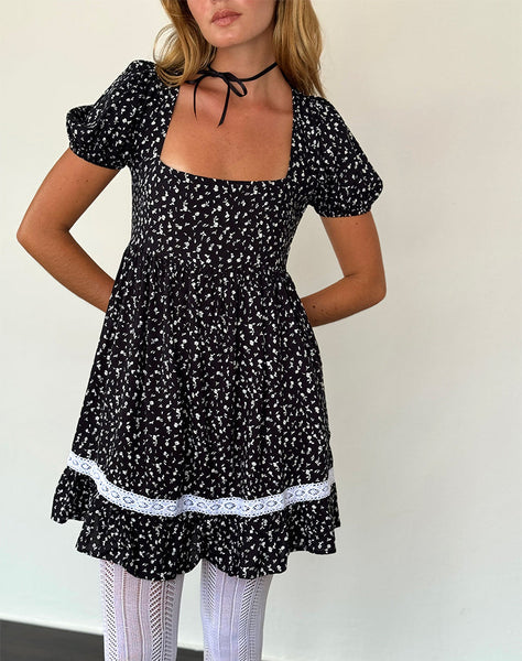 Image of Beling Mini Tea Dress in Black Ditsy Romance