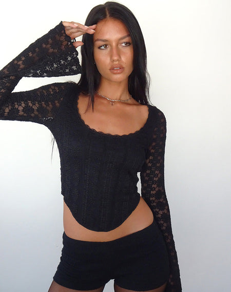 Binlo Extra Long Sleeve Top in Black