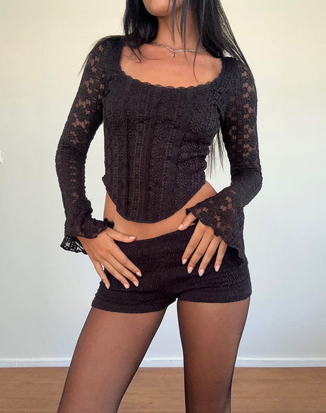 Image of Belle Long Sleeve Top in Regal Lace Black