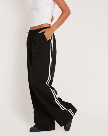 Shobi Wide Leg Jogger in Black with Grey Piping