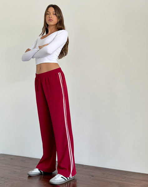 Image of Bennett Wide Leg Trouser in Tailoring Red with Pink Stripe