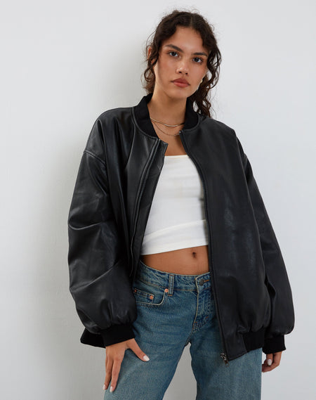 Colleen Oversized Jacket in PU Black