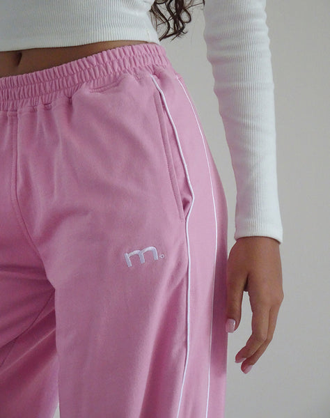 Image of Benton Jogger in Flamingo Pink with White Binding and M Embroidery