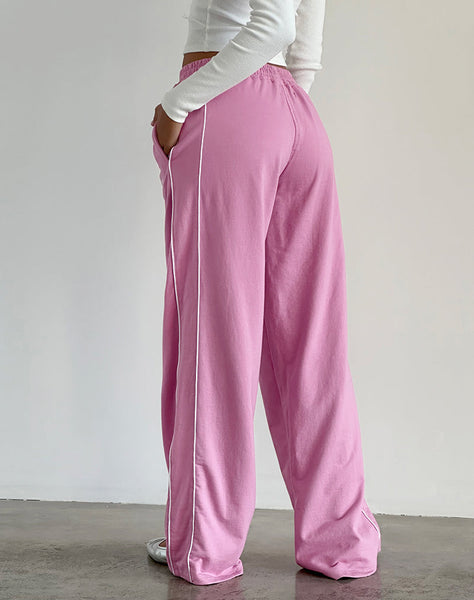 Image of Benton Jogger in Flamingo Pink with White Binding and M Embroidery