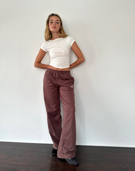 Image of Benton Wide Leg Jogger in Mahogany with Ivory Piping and M Embroidery