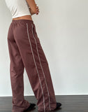 Image of Benton Wide Leg Jogger in Mahogany with Ivory Piping and M Embroidery