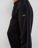 Image of Benton Wide Leg Jogger in Black with Dark Grey Piping and 'M' Embroidery