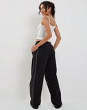 Image of Benton Wide Leg Jogger in Black with Dark Grey Piping and 'M' Embroidery