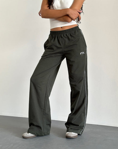 Image of Benton Wide Leg Jogger in Olive with 'M' Embroidery