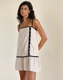 Image of Berin Mini Tea Dress in Linen Ecru with Black Binding