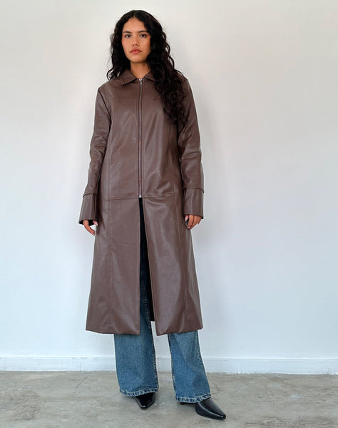 Image of Berlin PU Trench Coat in Dark Brown