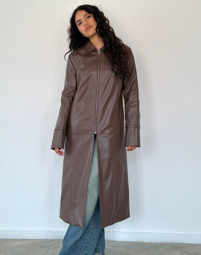 Image of Berlin PU Trench Coat in Dark Brown