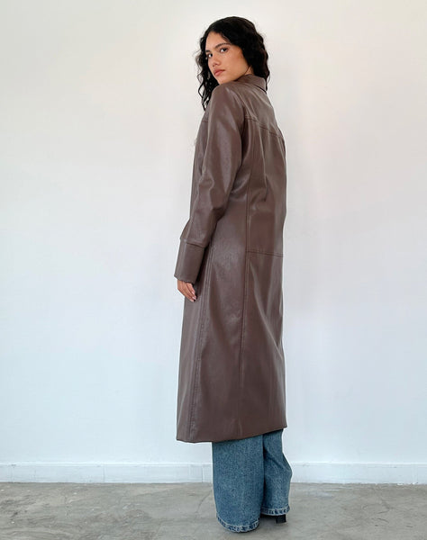 Image of Berlin PU Trench Coat in Dark Brown