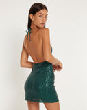 image of Bernoki Mini Dress in Drape Sequin Forest Green