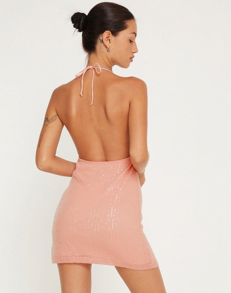 image of Bernoki Mini Dress in Drape Sequin Pink