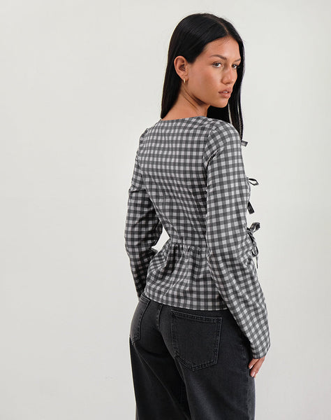 Image of Bertaria Long Sleeve Top in Tonal Gingham Black and Grey