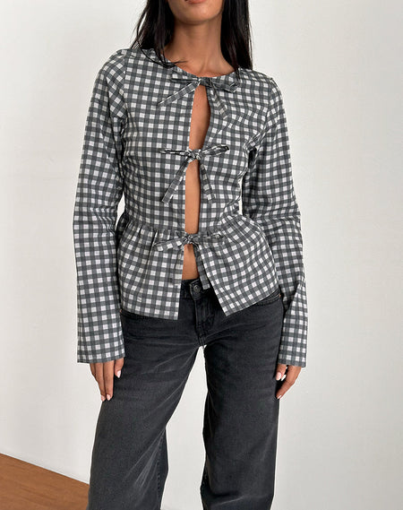 Cybera Mini Dress in Tonal Gingham Black and Grey