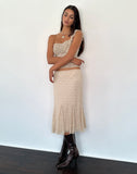 Image of Betharia Frill Detail Midi Skirt in Nude Lace