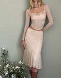 Image of Betharia Frill Detail Midi Skirt in Nude Lace