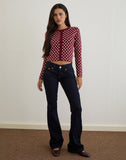 Image of Bhavina Cardigan in Burgundy with Cream Polka Print