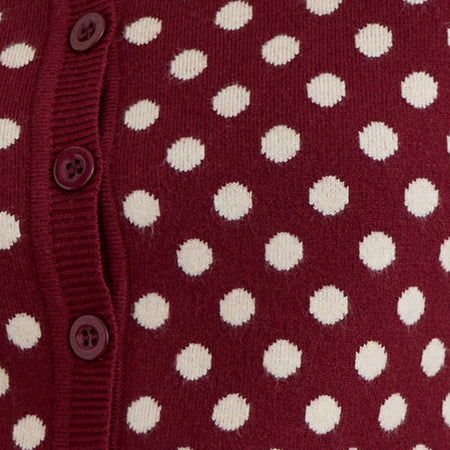 Bhavina Cardigan in Burgundy with Cream Polka Print