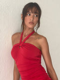 Image of Bibi Bandeau Halterneck Mini Dress in Red