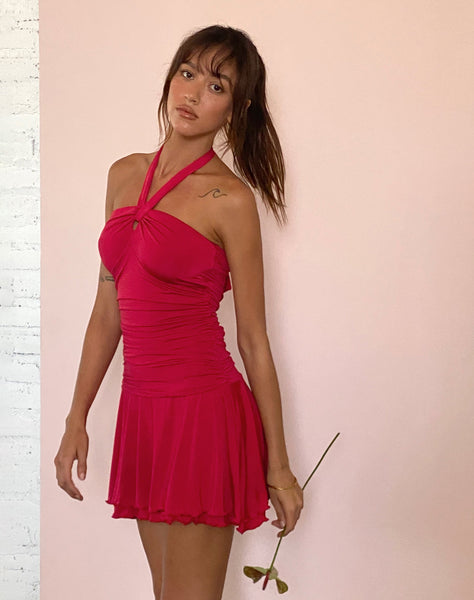 Image of Bibi Bandeau Halterneck Mini Dress in Red