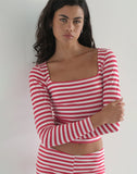 image of Biga Long Sleeve Top in Red and White Stripe