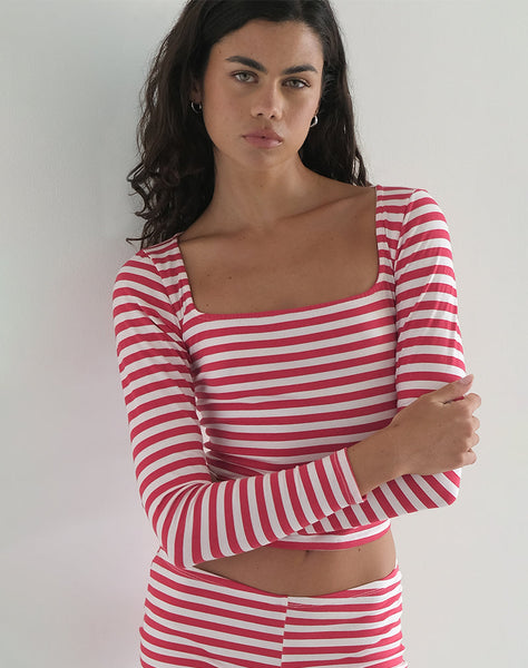 image of Biga Long Sleeve Top in Red and White Stripe