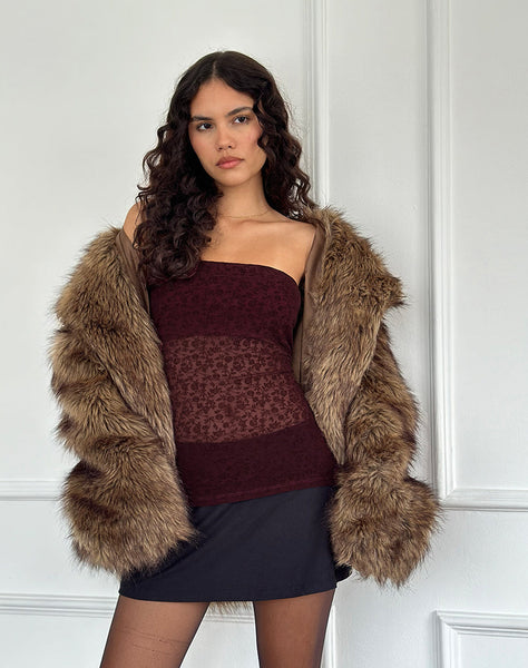 Image of Bilancia Bandeau Top in Ditsy Flock Burnt Maroon