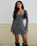Image of Bindara Mini Dress in Pretty Petal Flock Dark Grey