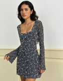 Image of Bindara Mini Dress in Pretty Petal Flock Dark Grey