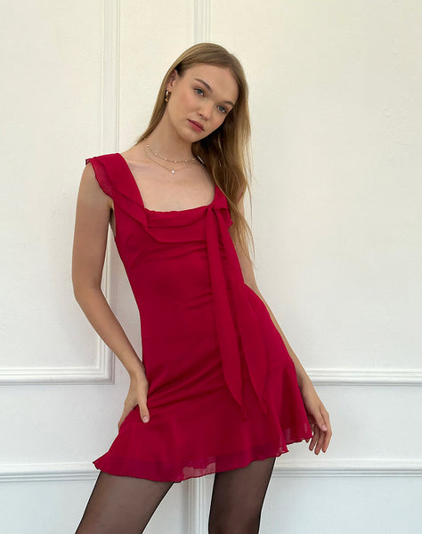 Image of Binita Mini Dress in Chiffon Burgundy