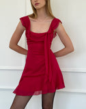 Image of Binita Mini Dress in Chiffon Burgundy