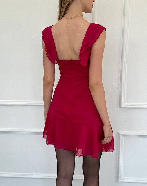 Image of Binita Mini Dress in Chiffon Burgundy