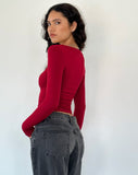 Image of Binlo Extra Long Sleeve Top in Adrenaline Red Rib